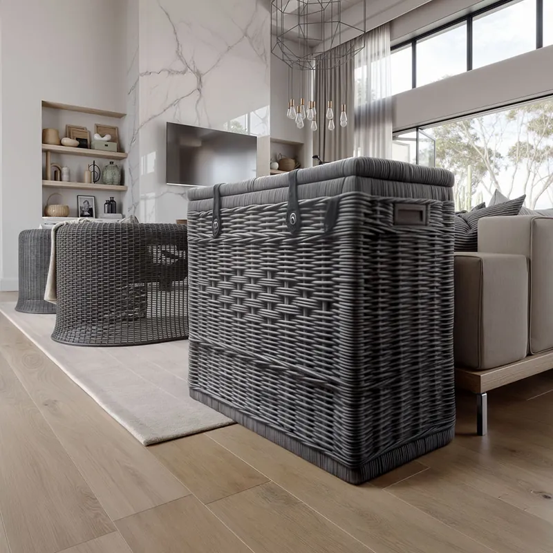 Gevlochten opbergmand als 3D-model in een stockscene